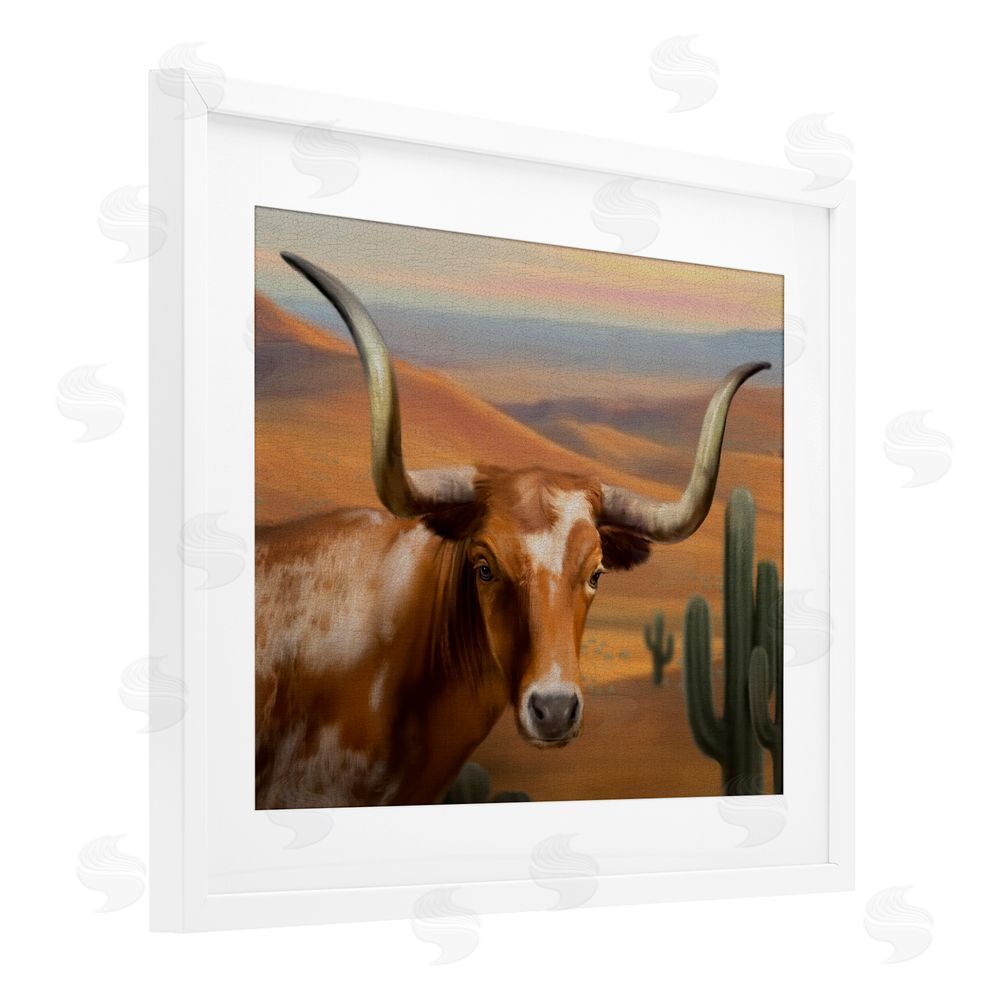 Matthew Piotrowicz Longhorn Western Landscape White Framed Print Under Glass Wall Art