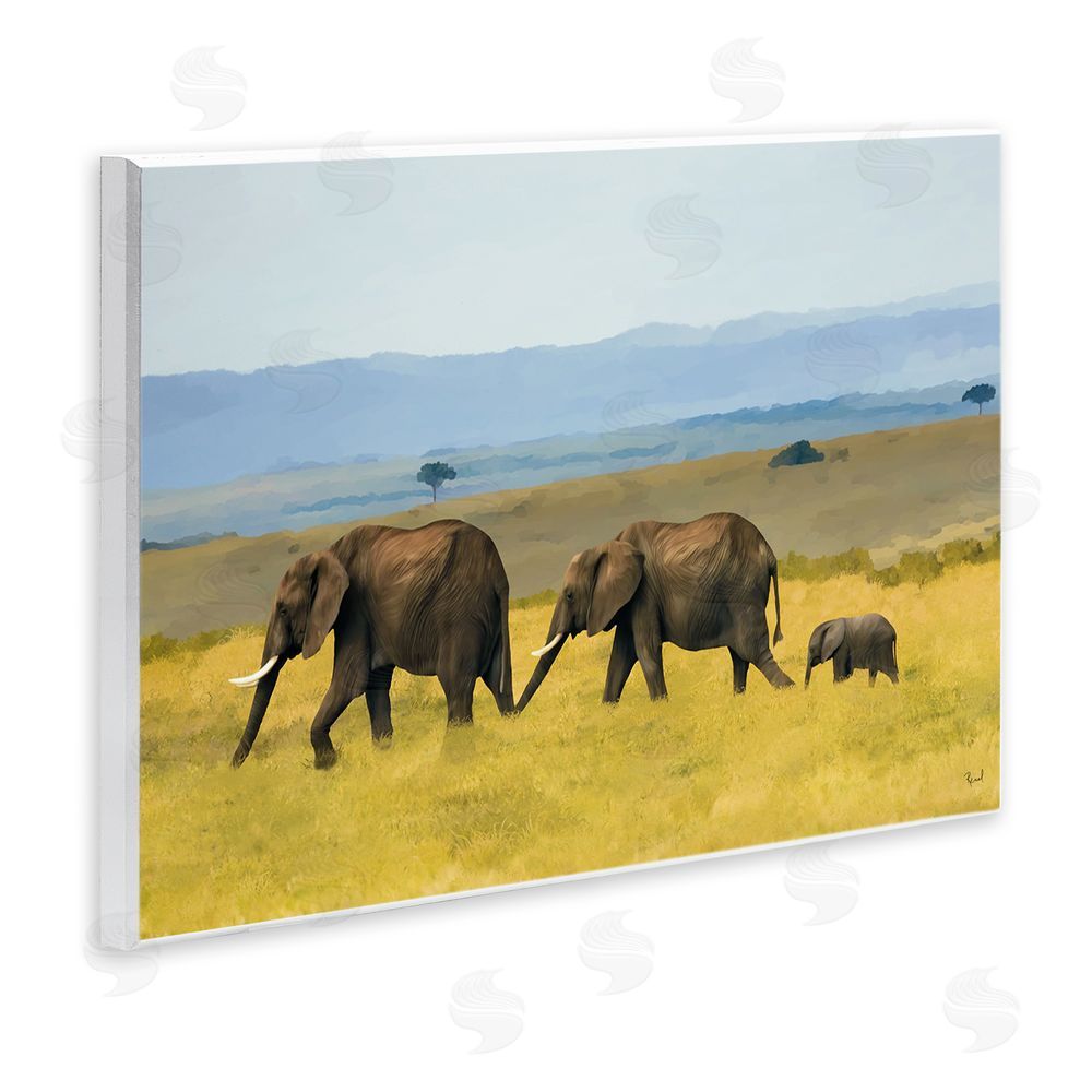 Renel Peters Elephants In The Grassland Wooden Wall Plaque Art Print