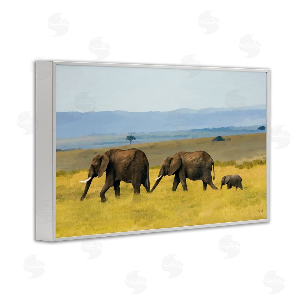Renel Peters Elephants In The Grassland White Framed Giclee Wall Art Print