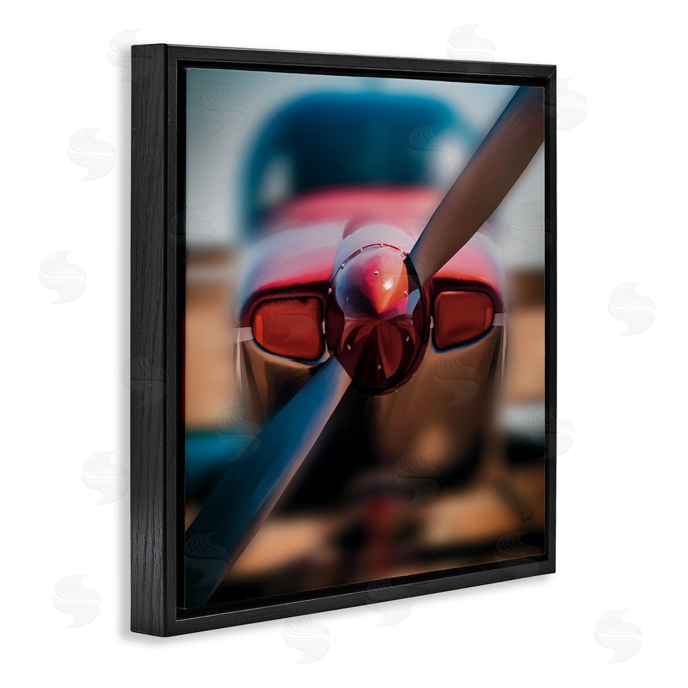 Renel Peters Red Aircraft Propeller Black Floating Frame Canvas Wall Art Print