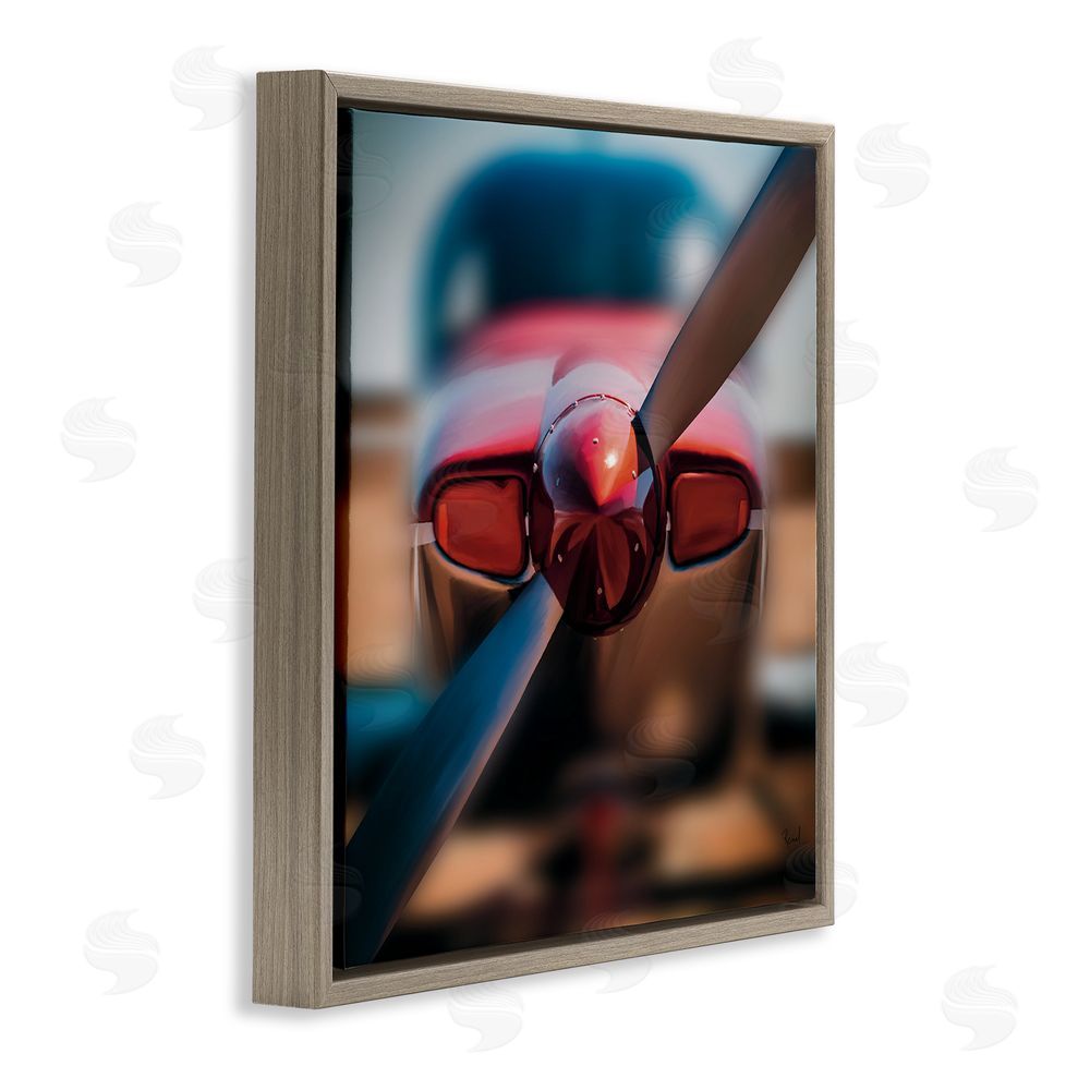 Renel Peters Red Aircraft Propeller Brown Floating Frame Canvas Wall Art Print