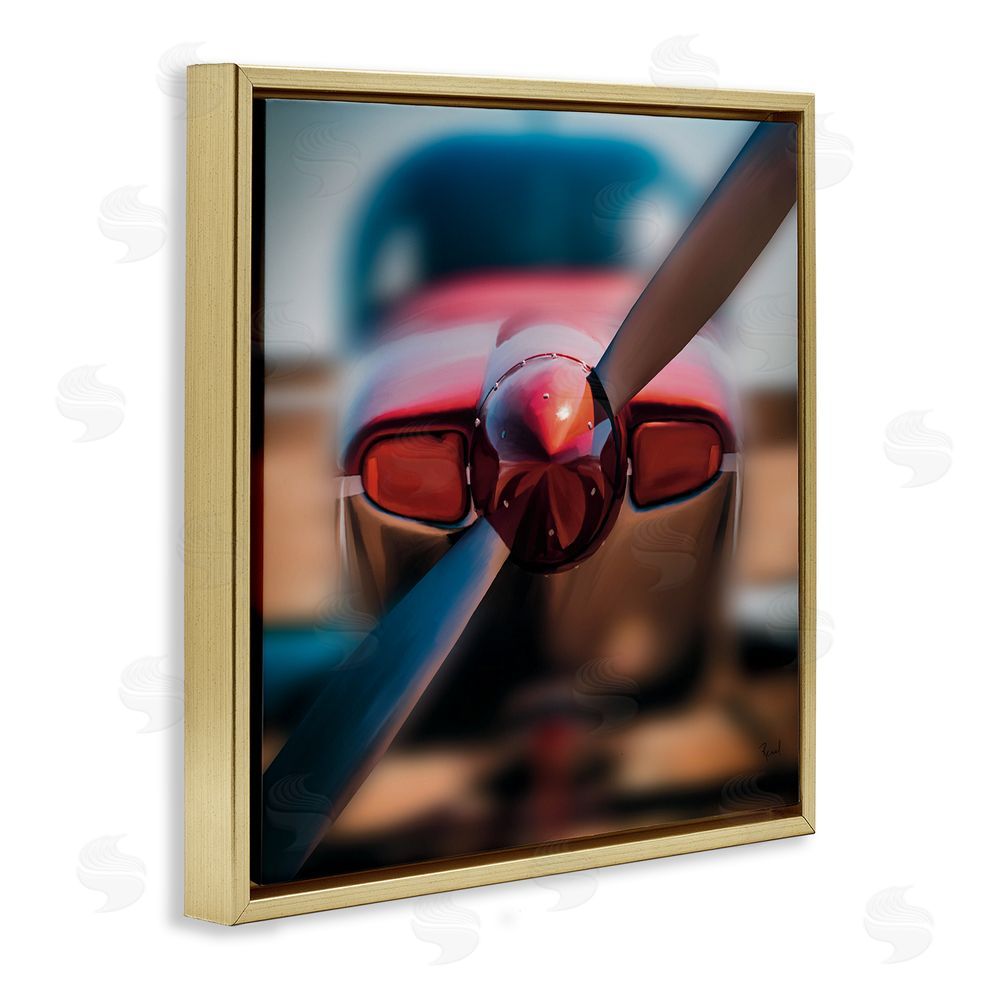 Renel Peters Red Aircraft Propeller Gold Floating Frame Canvas Wall Art Print