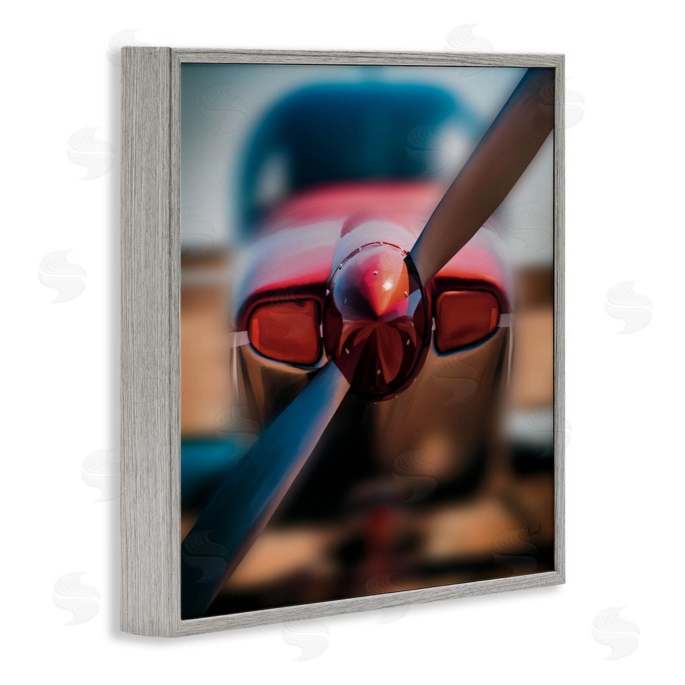 Renel Peters Red Aircraft Propeller Gray Framed Giclee Wall Art Print