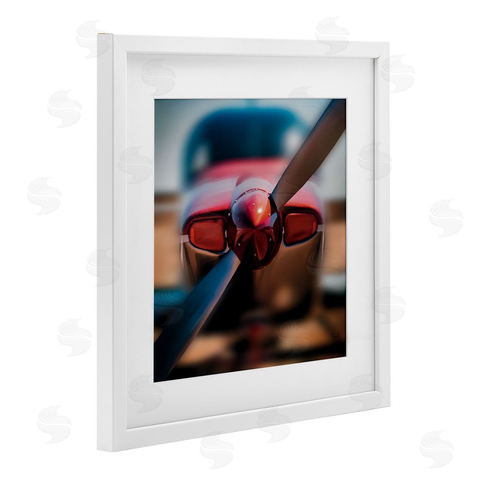 Renel Peters Red Aircraft Propeller White Framed Print Under Glass Wall Art