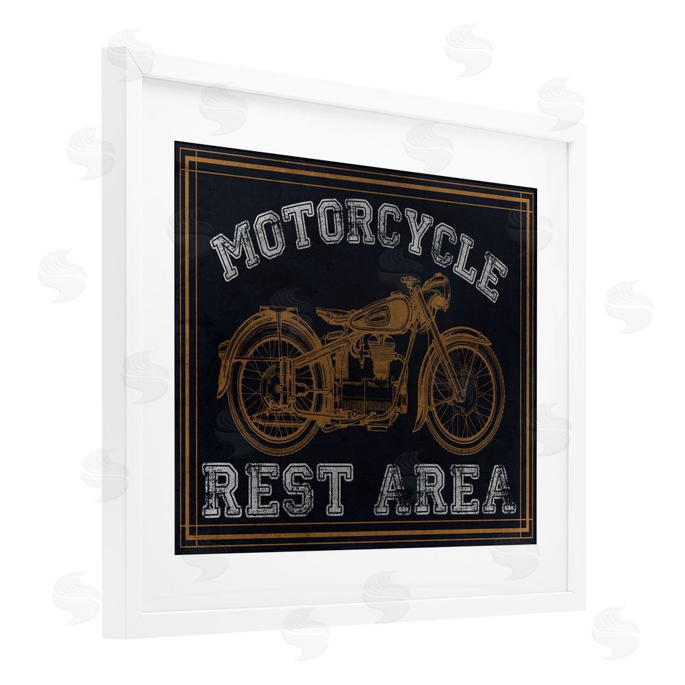 Marcus Prime Motorcycle Rest Area White Framed Print Under Glass Wall Art