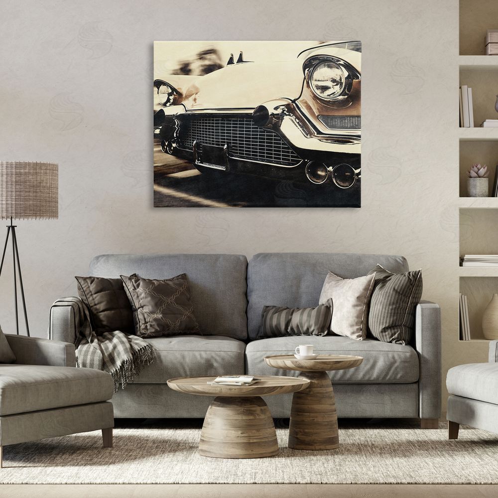 Marcus Prime Vintage Ride Headlights Stretched Canvas Wall Art in Room