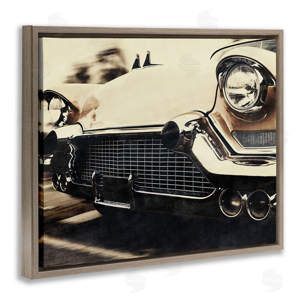 Marcus Prime Vintage Ride Headlights Brown Floating Frame Canvas Wall Art Print