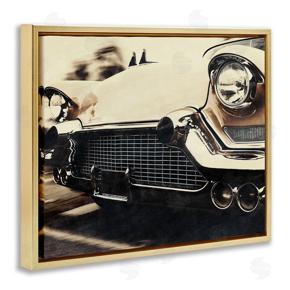 Marcus Prime Vintage Ride Headlights Gold Floating Frame Canvas Wall Art Print