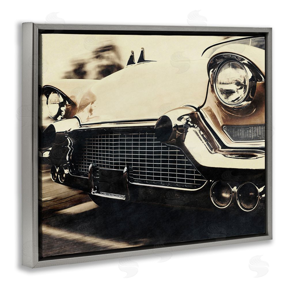 Marcus Prime Vintage Ride Headlights Gray Floating Frame Canvas Wall Art Print
