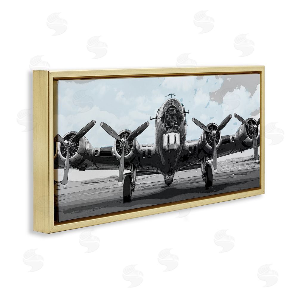 Kim Allen Historic Aviation Aircraft Gold Floating Frame Canvas Wall Art Print
