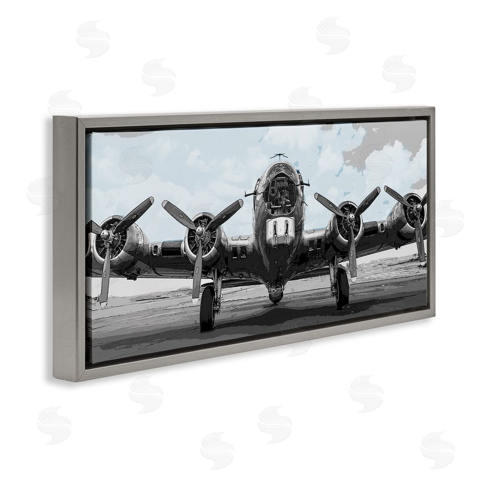 Kim Allen Historic Aviation Aircraft Gray Floating Frame Canvas Wall Art Print