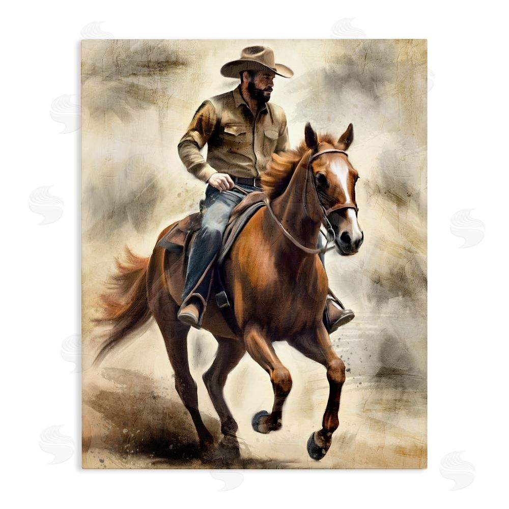 Kim Allen Gallop Horse & Cowboy Stretched Canvas Wall Art Print