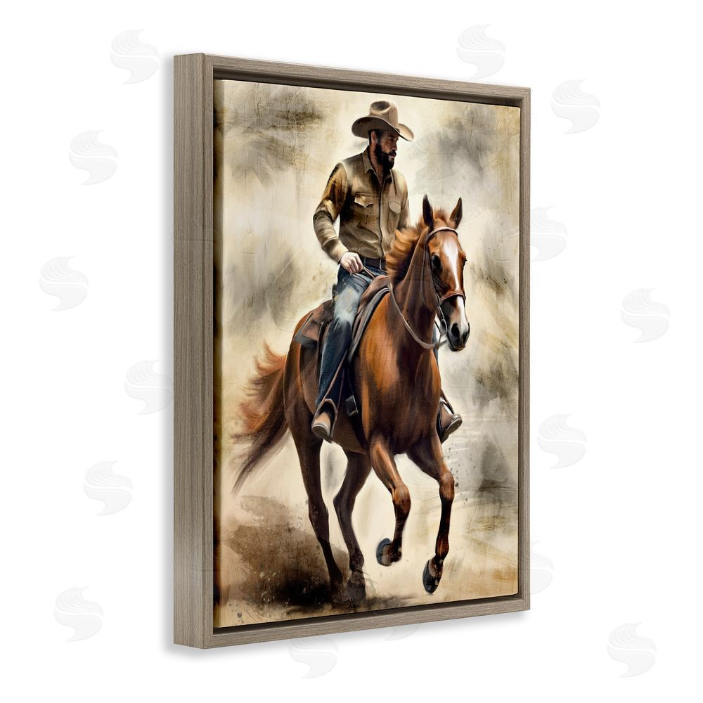 Kim Allen Gallop Horse & Cowboy Brown Floating Frame Canvas Wall Art Print