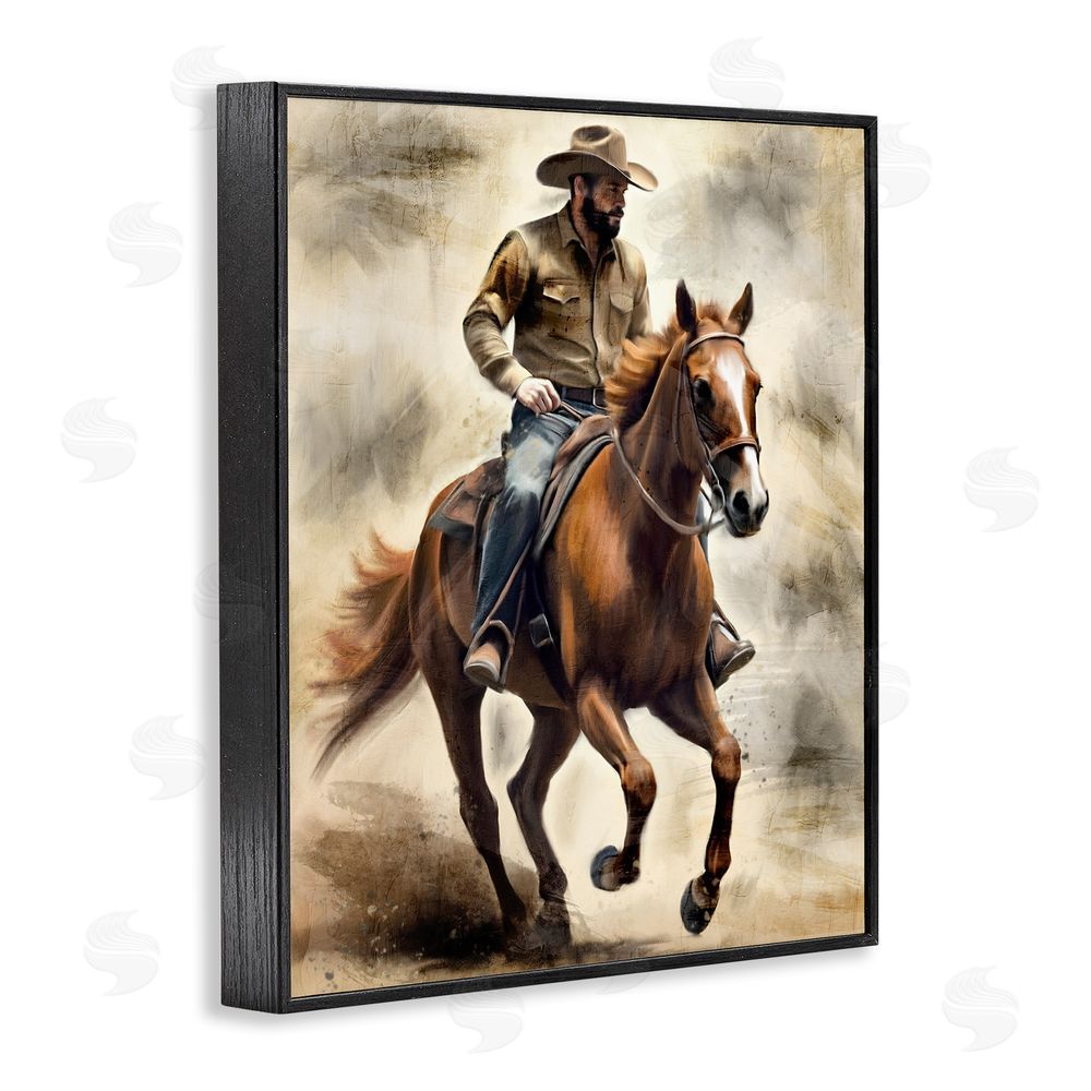 Kim Allen Gallop Horse & Cowboy Black Framed Giclee Wall Art Print