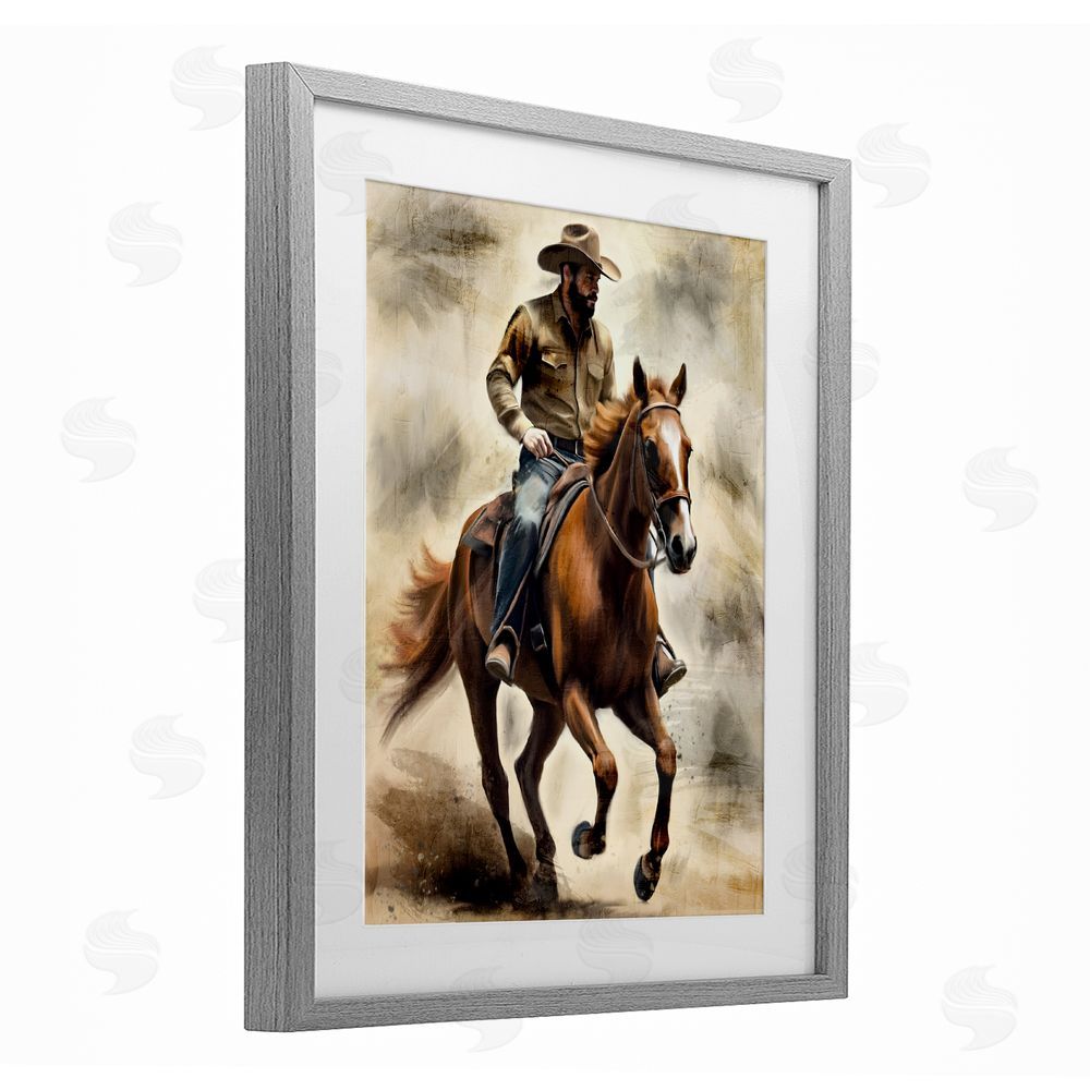 Kim Allen Gallop Horse & Cowboy Gray Framed Print Under Glass Wall Art