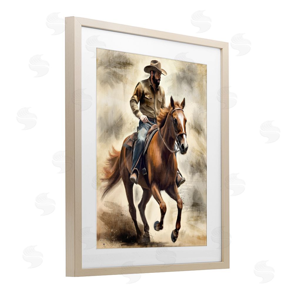 Kim Allen Gallop Horse & Cowboy Brown Framed Print Under Glass Wall Art