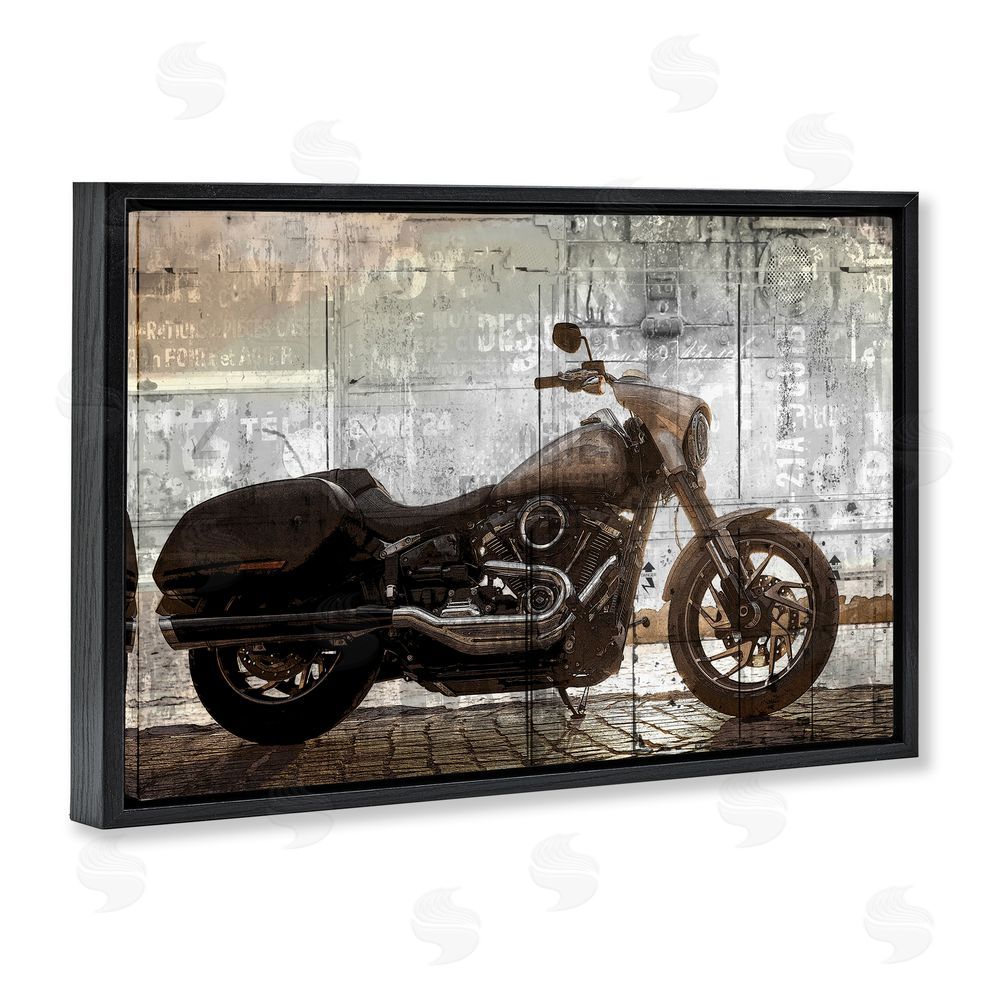 Kim Allen Sunset Ride Motorcycle Black Floating Frame Canvas Wall Art Print