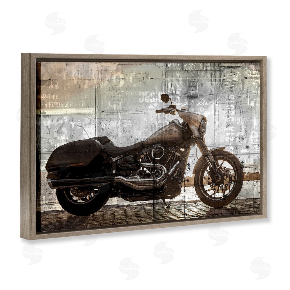 Kim Allen Sunset Ride Motorcycle Brown Floating Frame Canvas Wall Art Print