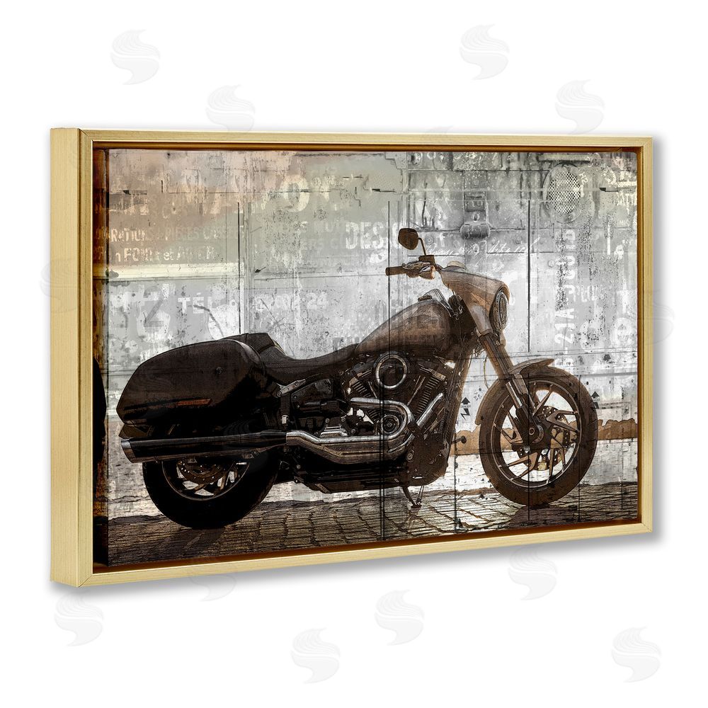 Kim Allen Sunset Ride Motorcycle Gold Floating Frame Canvas Wall Art Print