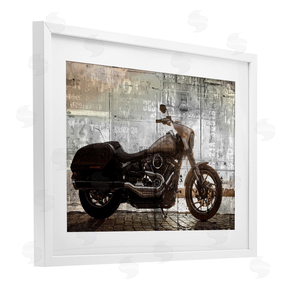 Kim Allen Sunset Ride Motorcycle White Framed Print Under Glass Wall Art