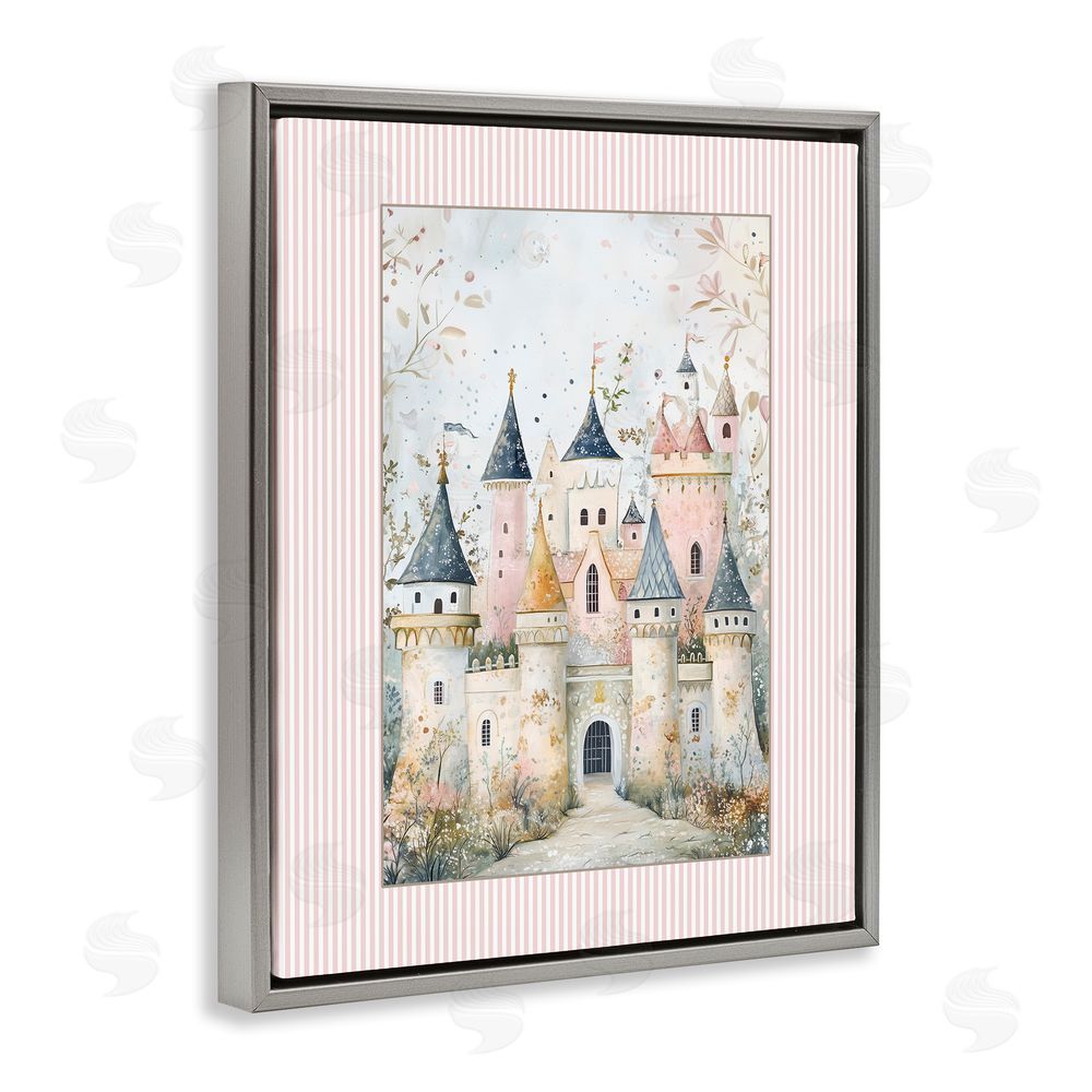 Christine Simpson Art Enchanted Dreams Castle Gray Floating Frame Canvas Wall Art Print