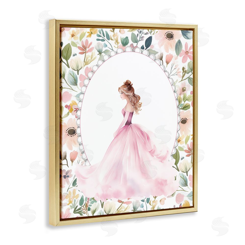 Christine Simpson Art Elegant Princess Love Gold Floating Frame Canvas Wall Art Print