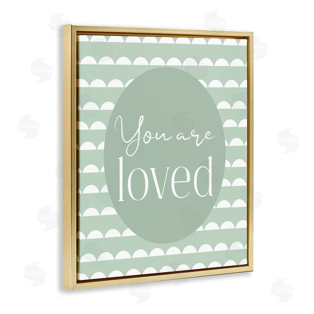 Christine Simpson Art You Are Loved Light Green Gold Floating Frame Stretched Canvas Wall Art Print