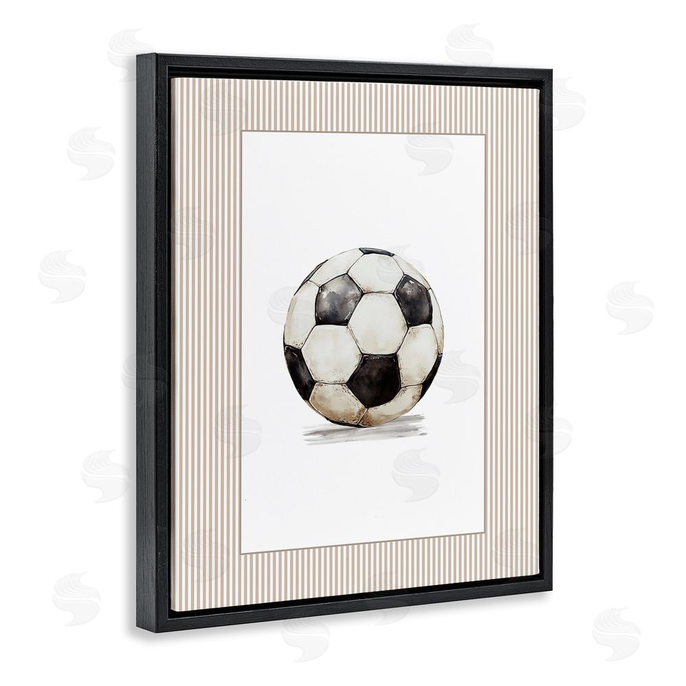 Christine Simpson Art Vintage Sports Soccer Ball Black Floating Frame Canvas Wall Art Print