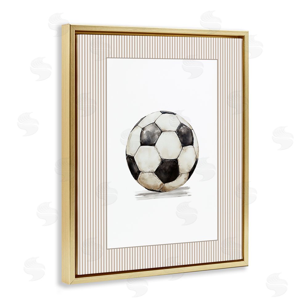 Christine Simpson Art Vintage Sports Soccer Ball Gold Floating Frame Canvas Wall Art Print