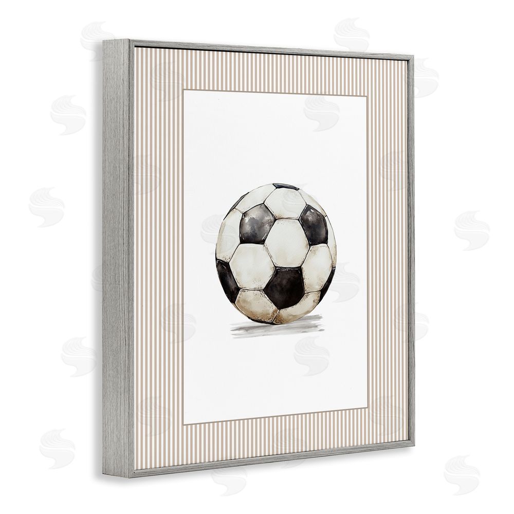 Christine Simpson Art Vintage Sports Soccer Ball Gray Framed Giclee Wall Art Print