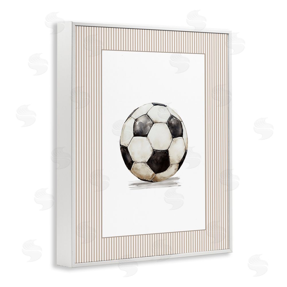 Christine Simpson Art Vintage Sports Soccer Ball White Framed Giclee Wall Art Print