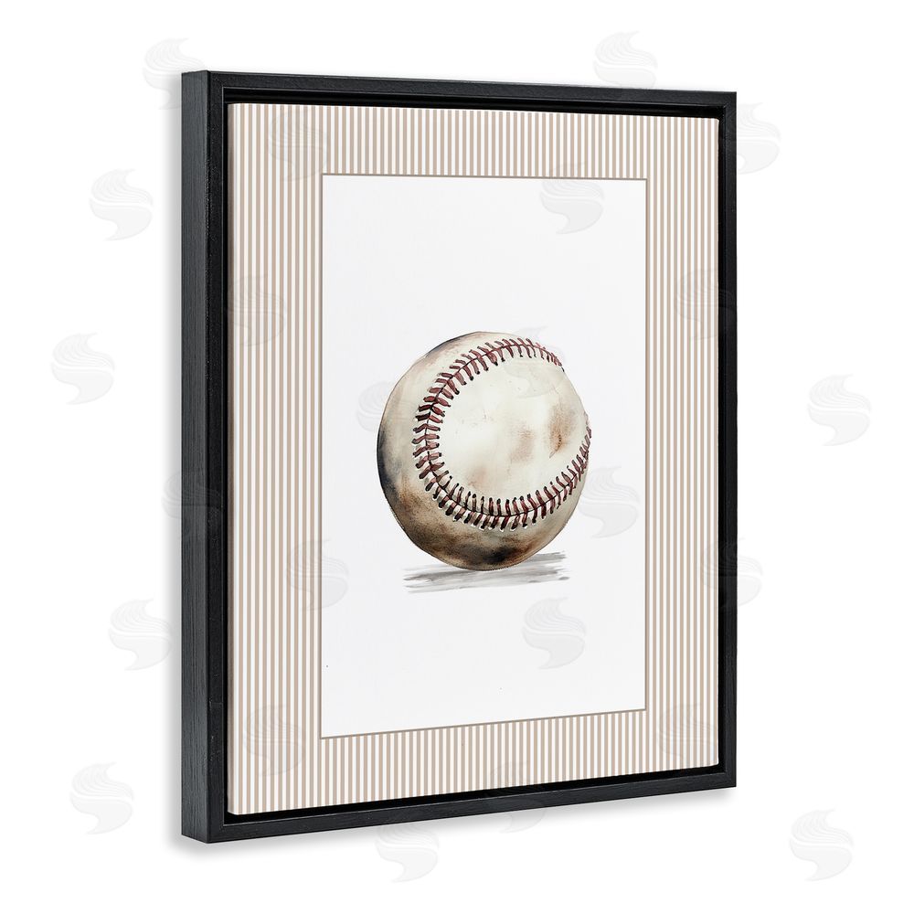 Christine Simpson Art Vintage Sports Baseball Black Floating Frame Canvas Wall Art Print