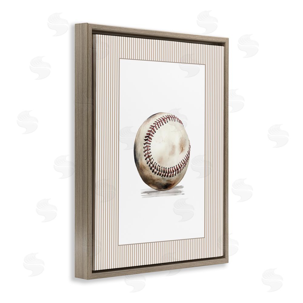 Christine Simpson Art Vintage Sports Baseball Brown Floating Frame Canvas Wall Art Print