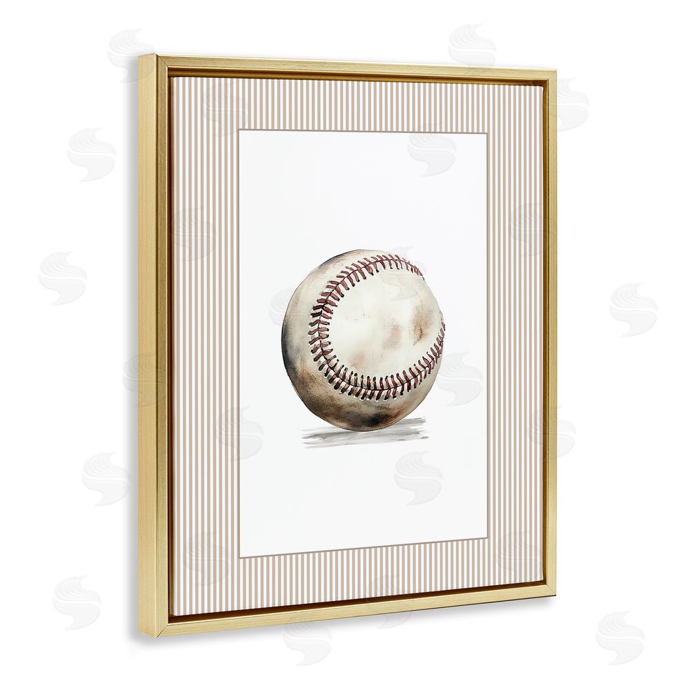 Christine Simpson Art Vintage Sports Baseball Gold Floating Frame Canvas Wall Art Print
