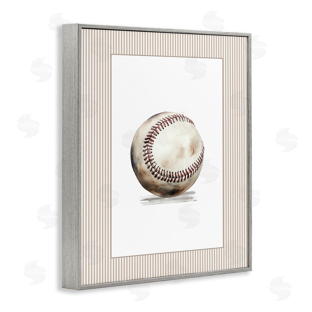 Christine Simpson Art Vintage Sports Baseball Gray Framed Giclee Wall Art Print