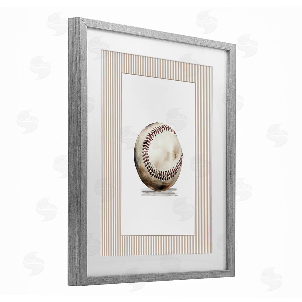 Christine Simpson Art Vintage Sports Baseball Gray Framed Print Under Glass Wall Art