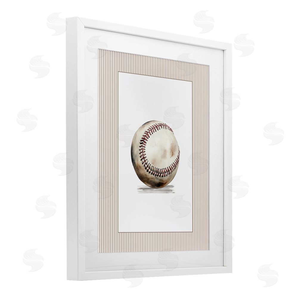 Christine Simpson Art Vintage Sports Baseball White Framed Print Under Glass Wall Art