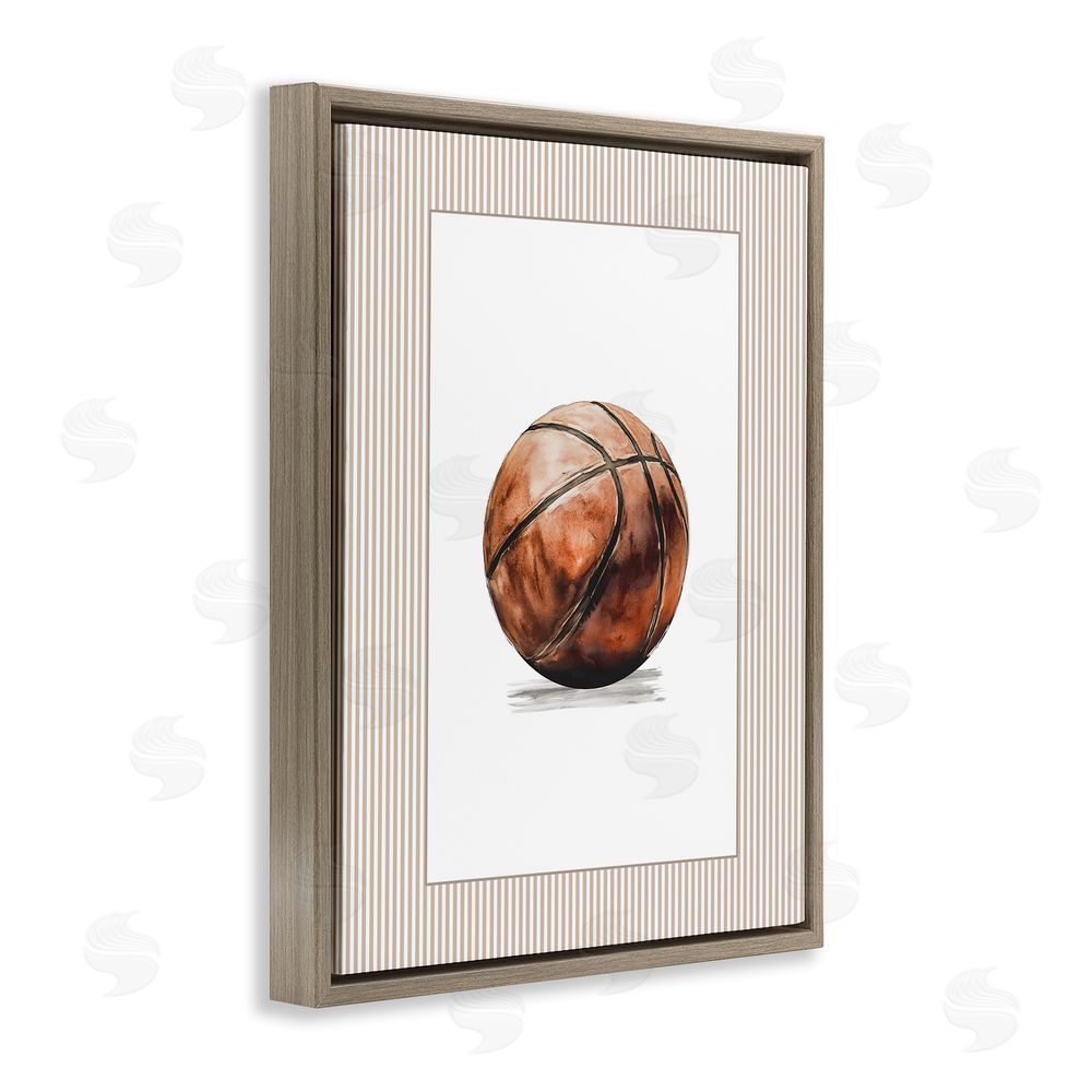 Christine Simpson Art Vintage Sports Basketball Brown Floating Frame Canvas Wall Art Print