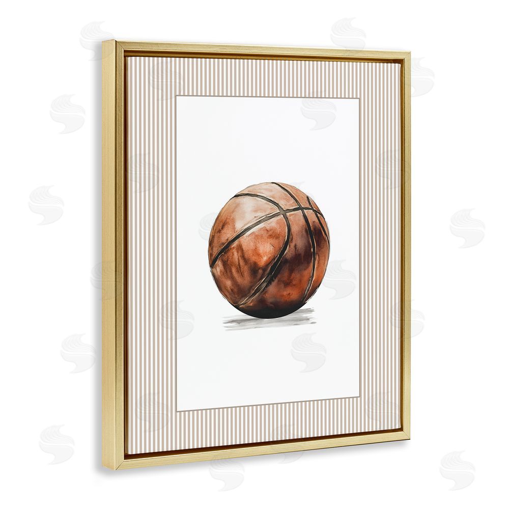 Christine Simpson Art Vintage Sports Basketball Gold Floating Frame Canvas Wall Art Print