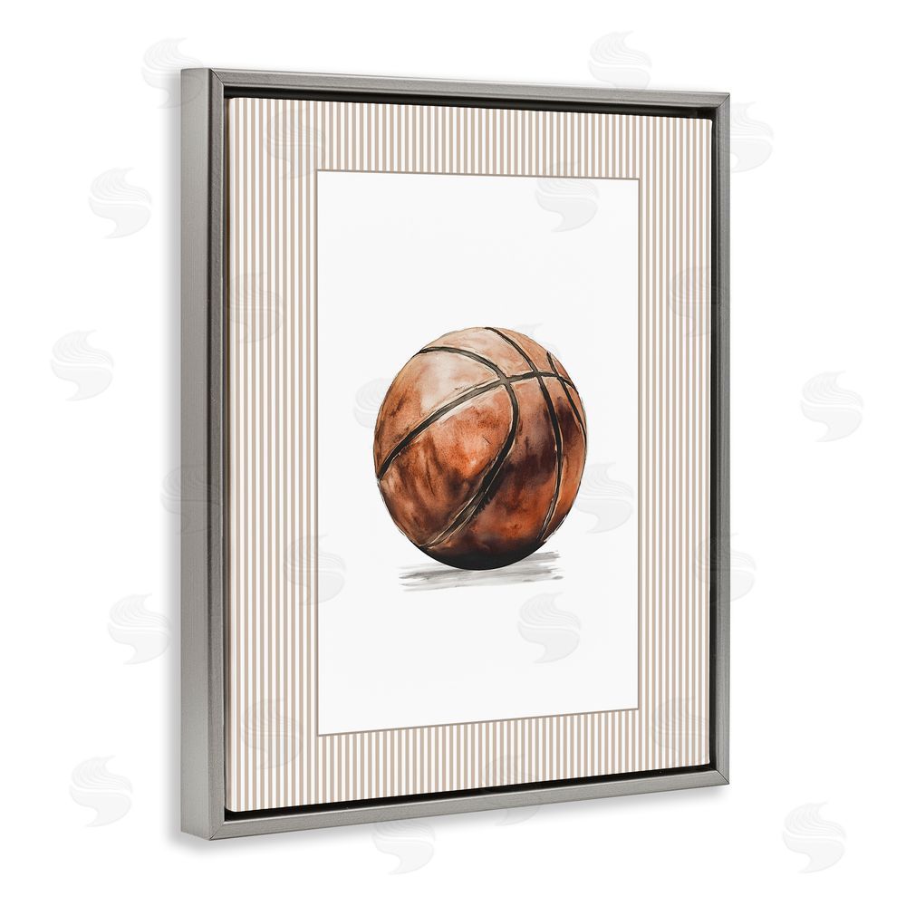 Christine Simpson Art Vintage Sports Basketball Gray Floating Frame Canvas Wall Art Print