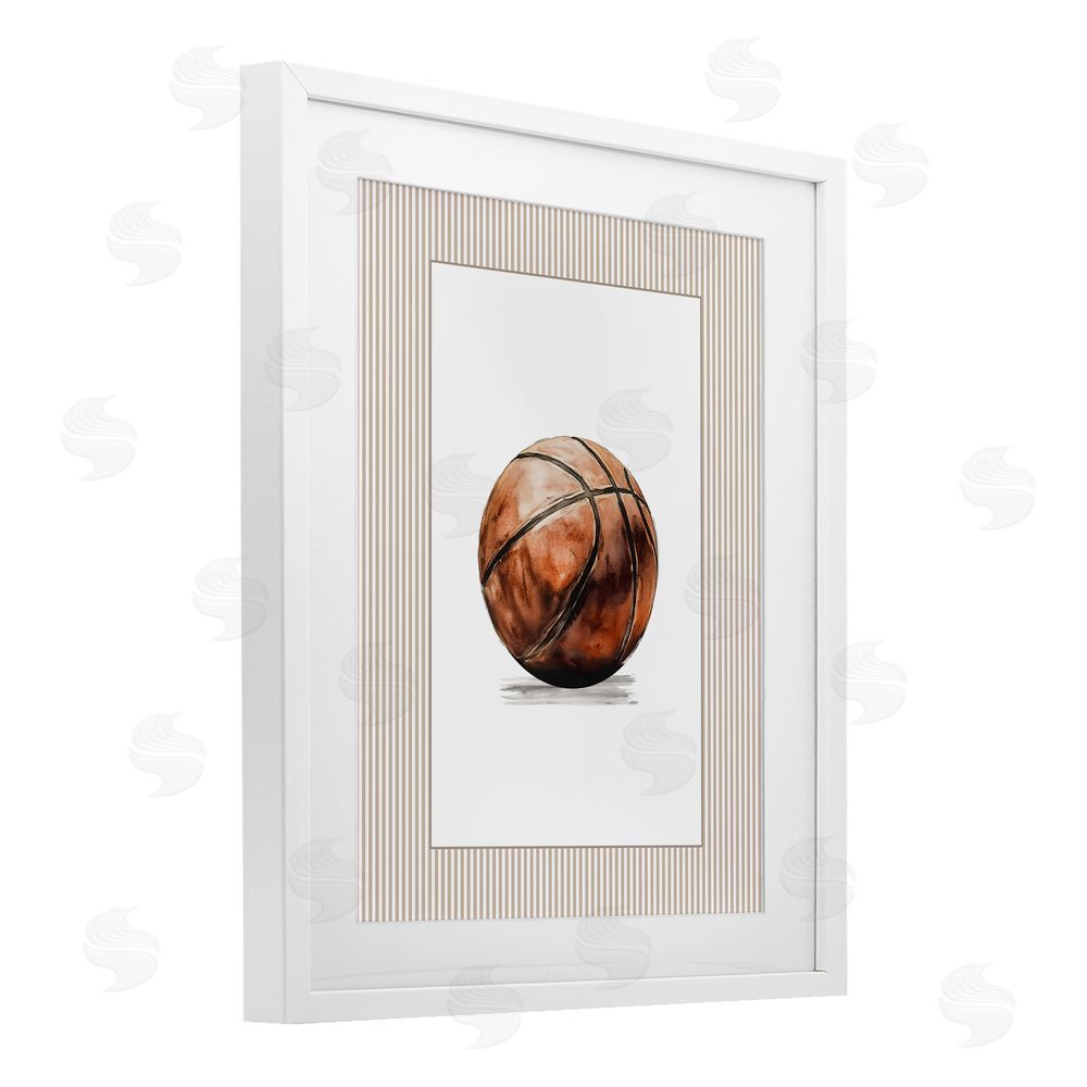 Christine Simpson Art Vintage Sports Basketball White Framed Print Under Glass Wall Art