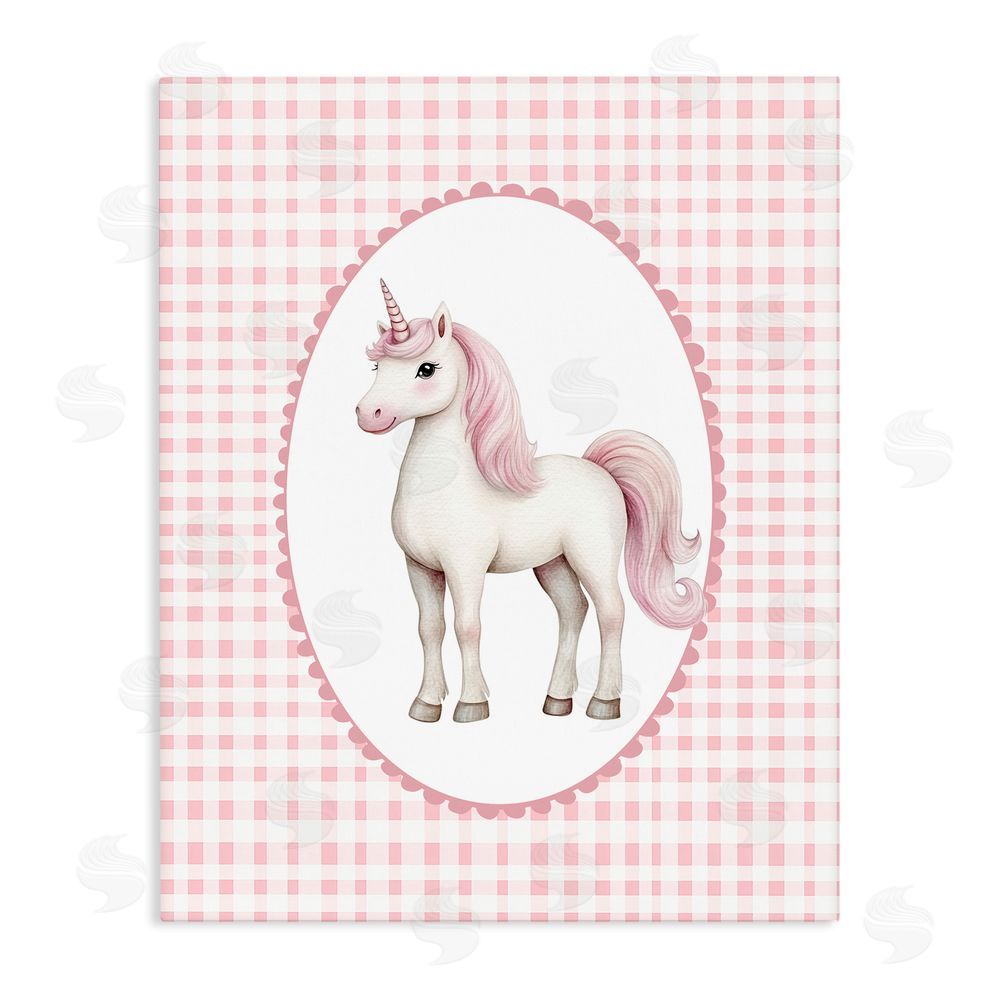 Christine Simpson Art Pink Gingham Unicorn Stretched Canvas Wall Art Print