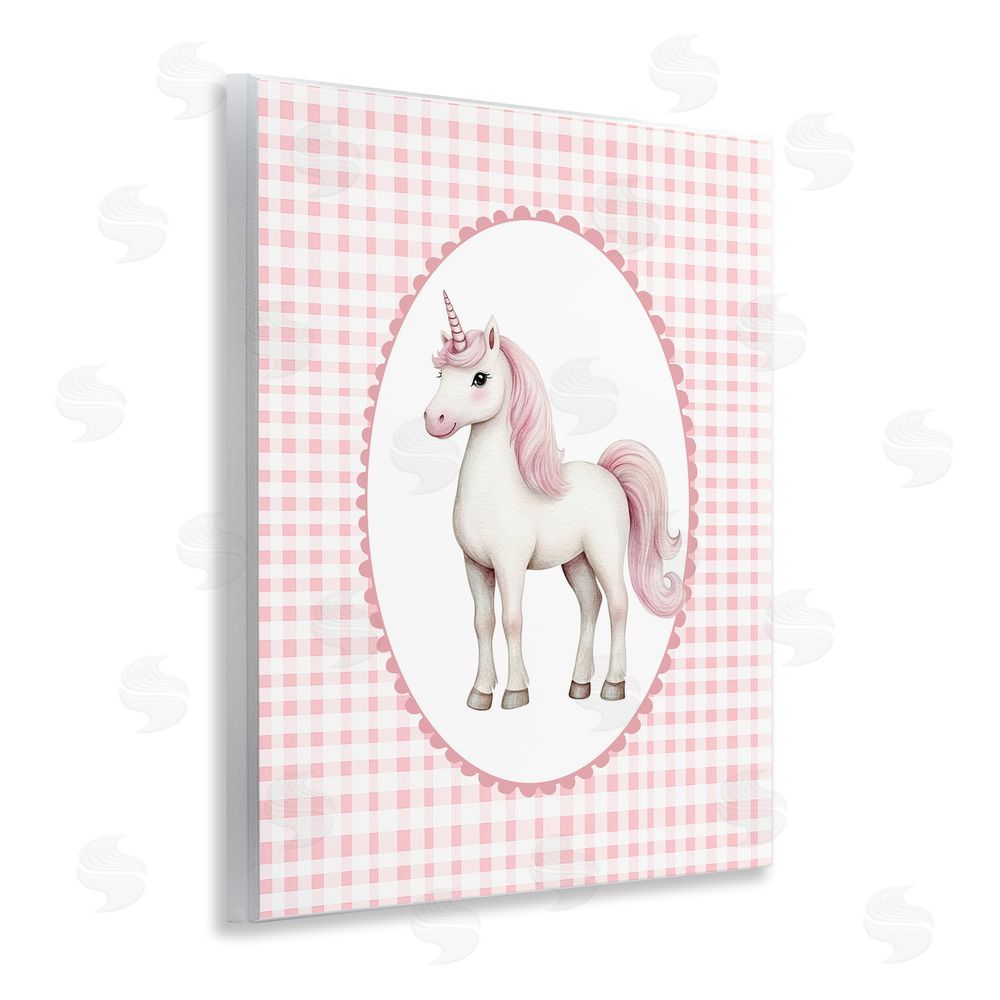 Christine Simpson Art Pink Gingham Unicorn Wooden Wall Plaque Art Print
