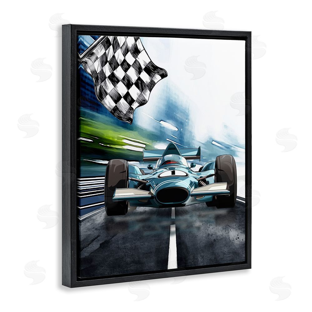 Christine Simpson Art Racecar Set Go Black Floating Frame Canvas Wall Art Print