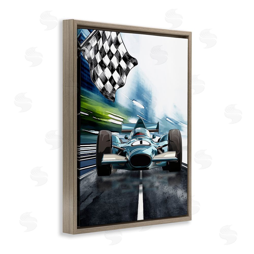 Christine Simpson Art Racecar Set Go Brown Floating Frame Canvas Wall Art Print
