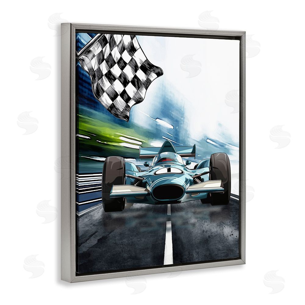 Christine Simpson Art Racecar Set Go Gray Floating Frame Canvas Wall Art Print