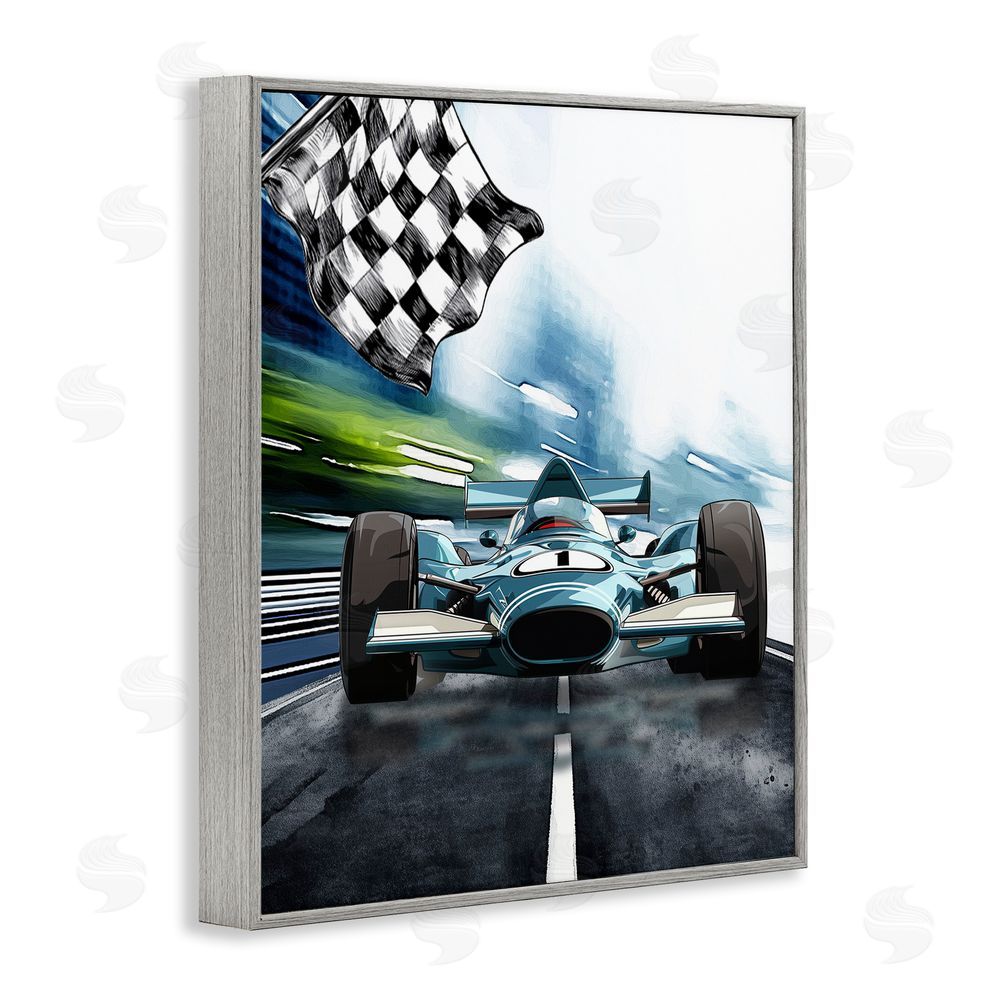 Christine Simpson Art Racecar Set Go Gray Framed Giclee Wall Art Print