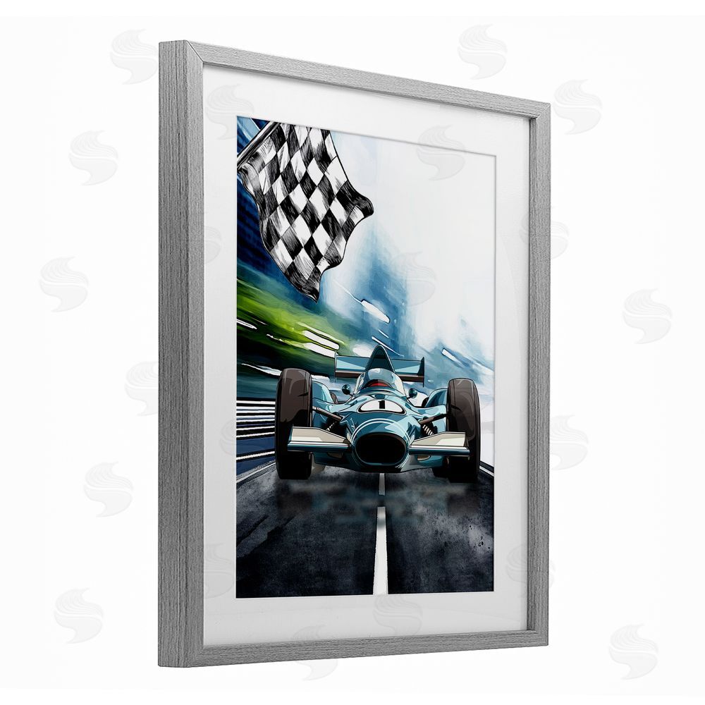 Christine Simpson Art Racecar Set Go Gray Framed Print Under Glass Wall Art