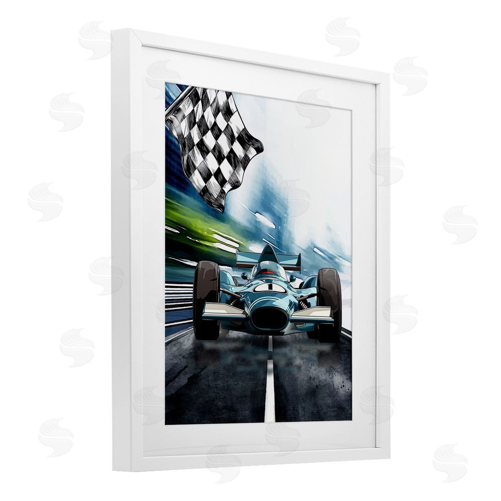 Christine Simpson Art Racecar Set Go White Framed Print Under Glass Wall Art
