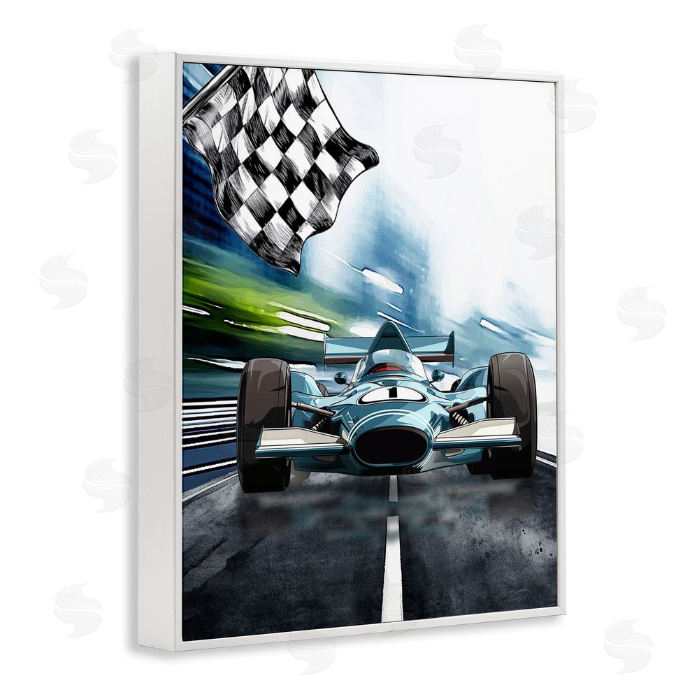 Christine Simpson Art Racecar Set Go White Framed Giclee Wall Art Print